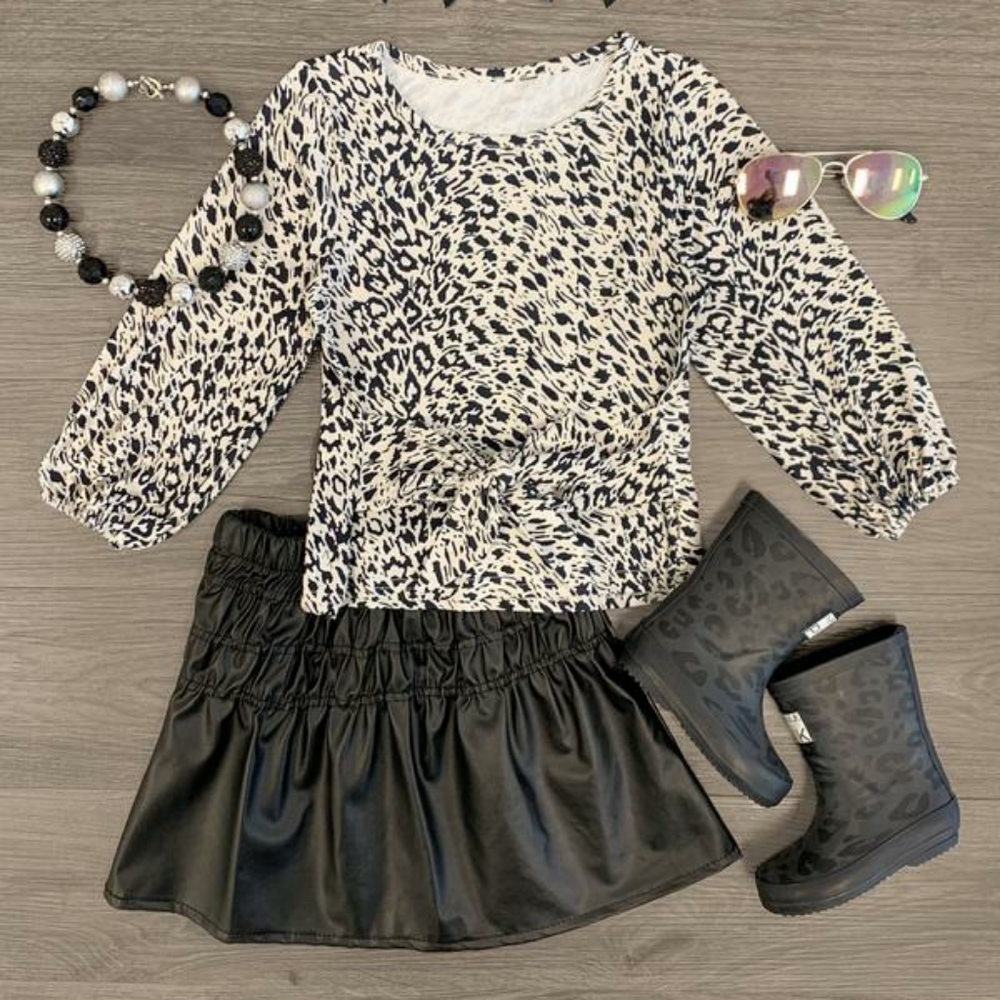 Leopard Pleather Skirt Set